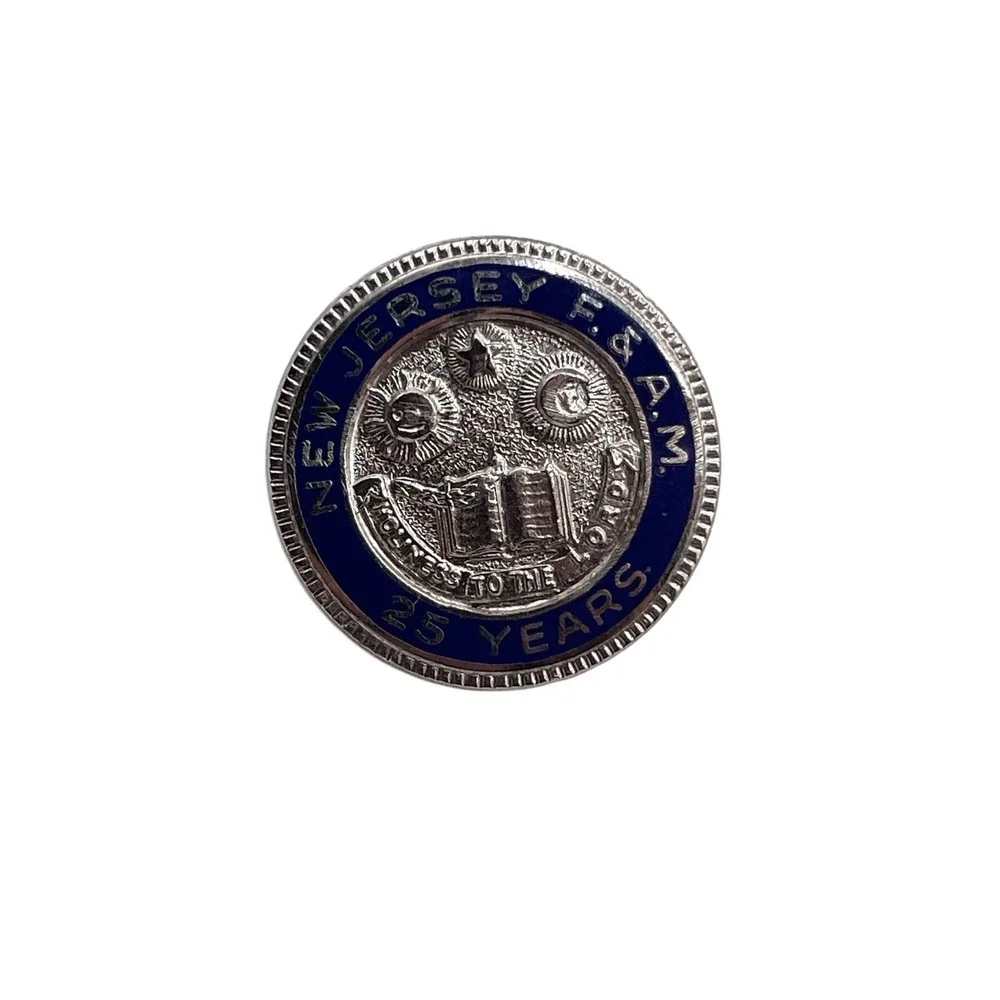 Freemason Masonic 25 Year F & AM New Jersey Sterling Silver 925 Member Lapel Pin